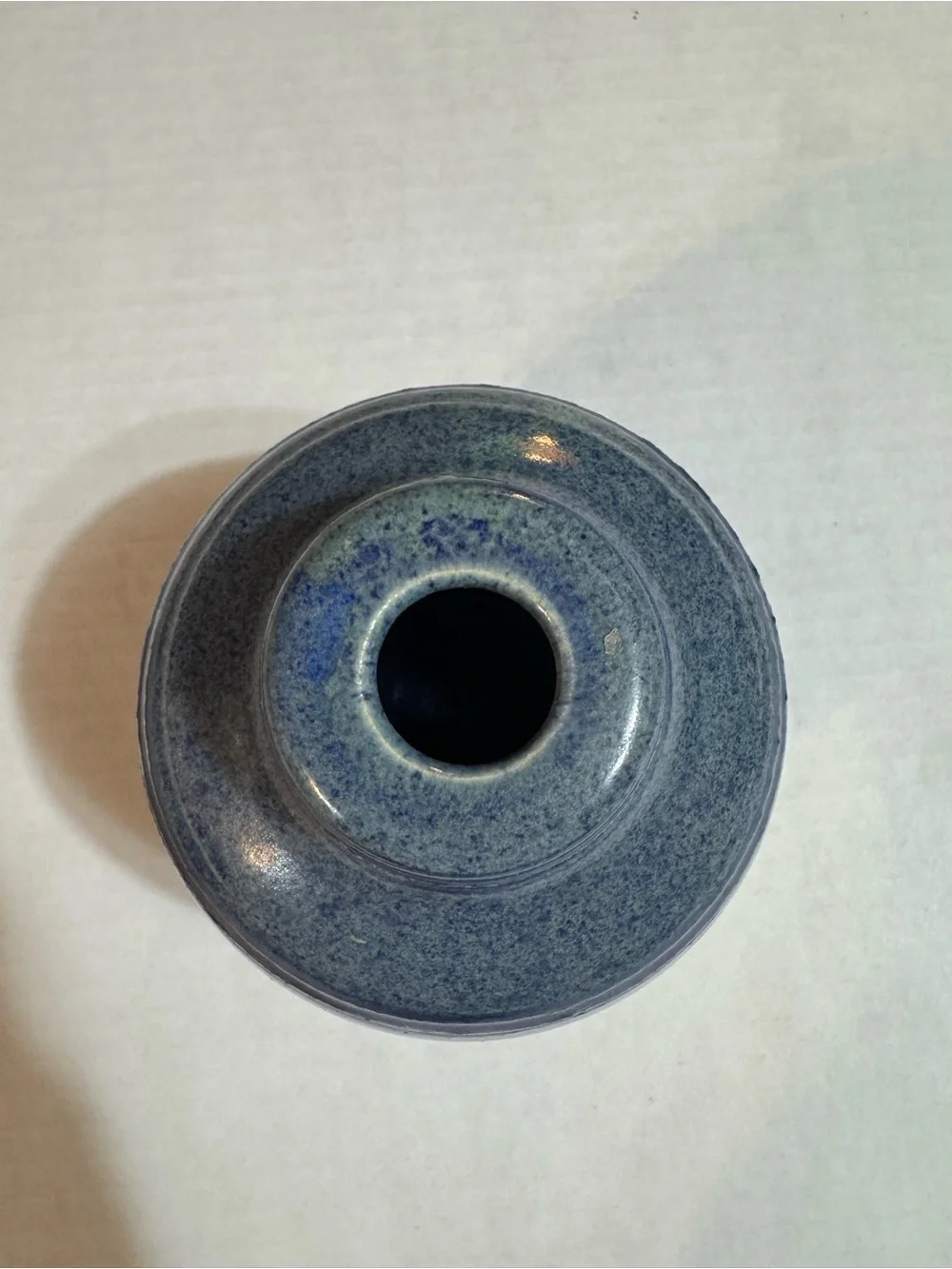 Signed Studio Art Pottery Vase Blue Speckled Glaze Handmade Ceramic Bud Vase